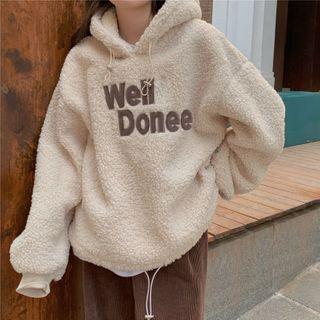 Faux Shearling Letter Applique Hoodie