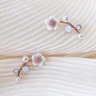 Flower Faux Pearl Sterling Silver Earring 1 Pair - E942 - Rose Gold - One Size