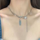 Faux Pearl Lettering Alloy Choker 1pc - H0856 - Silver & White - One Size