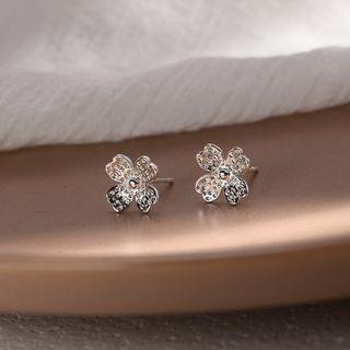 925 Sterling Silver Rhinestone Clover Earring R639 - One Size