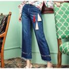 Washed Wide-leg Jeans With Tassel