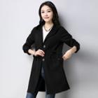 Drawstring Waist Hooded Buttoned Coat