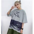 Wide Bf Style Short-sleeve T Shirt Top Gray - Xxxs