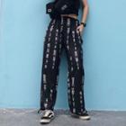 Chinese Character Print Wide Leg Pants