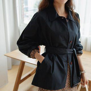 Balloon-sleeve Trench Jacket With Belt