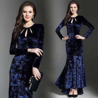 Long-sleeved Crewneck Cutout Mermaid Dress