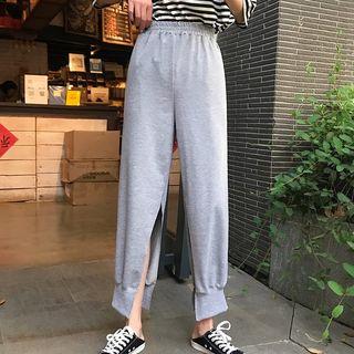 Plain Slit Straight-cut Pants
