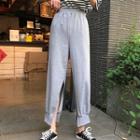 Plain Slit Straight-cut Pants
