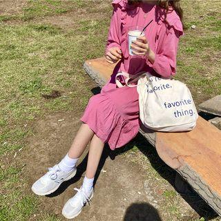 3/4-sleeve Frill-trim Dress