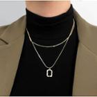 Set Of 2 : Rectangle Pendant Necklace + Stainless Steel Necklace