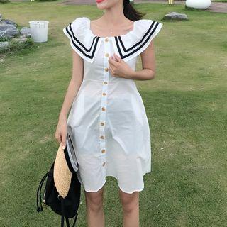Buttoned Off-shoulder A-line Dress