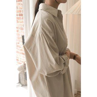 Dip-back Plain Shirtdress Beige - One Size