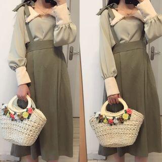 Plain Suspender Pleated Midi Skirt