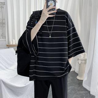 Striped Oversize 3/4-sleeve T-shirt
