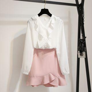Ruffled Blouse / Mini A-line Skirt / Set