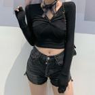 Mock Two-piece Lace Panel Cropped T-shirt