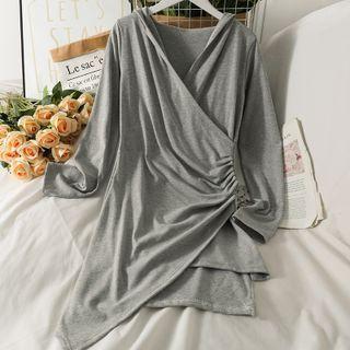 V-neck Plain Pleated Oversize Top