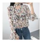 Floral Patterned Chiffon Top With Scarf