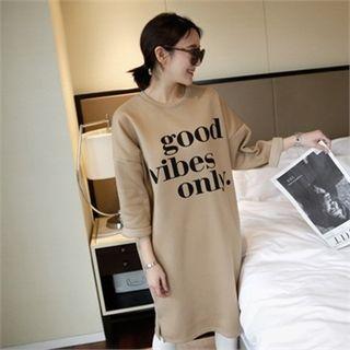 Lettering Brushed-fleece Lined T-shirt Dress