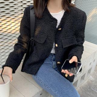 Round-neck Tweed Wool Blend Jacket