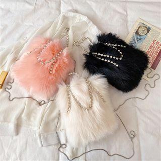 Rhinestone Strap Fluffy Crossbody Bag