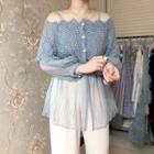 Set: Plain Camisole Top + Lace Panel Light Jacket