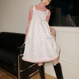 Fluffy Panel Midi Overall Dress