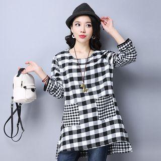 Long-sleeve Gingham Panel Top