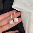 Square Freshwater Pearl Dangle Earring 1 Pair - S925 Sterling Silver - Gold & White - One Size