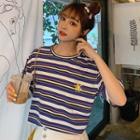 Sun Embroidered Short-sleeve Striped T-shirt