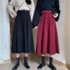 High-waist Belted A-line Woolen Skirt