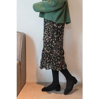 Crinkled Floral Chiffon Midi Skirt