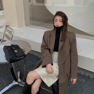 Plain Single Breasted Coat As Shown In Figure - One Size