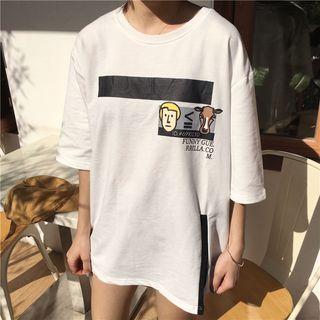 Slit Printed Short-sleeve T-shirt