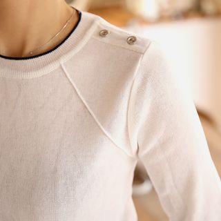 Button-epaulet Knit Top