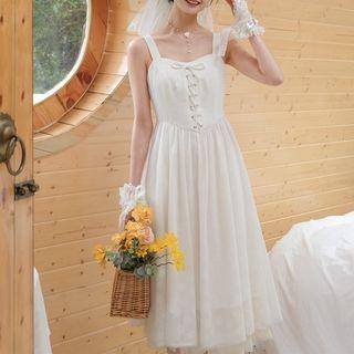 Sleeveless Lace-up Midi A-line Dress