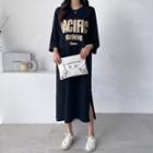 Elbow-sleeve Letter Long T-shirt Dress