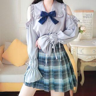 Cold Shoulder Shirt / Pleated Skirt / Set