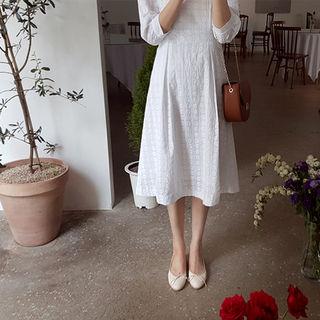 Round-neck Tie-waist Laced Dress