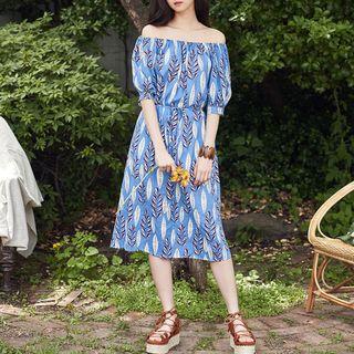 Off-shoulder Pattern Midi Dress