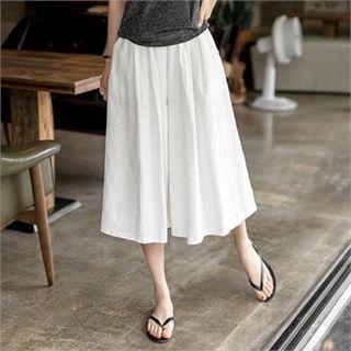 Band-waist Linen Blend Wide-leg Pants