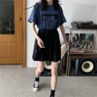 Short-sleeve Printed T-shirt / Suspender Mini A-line Skirt
