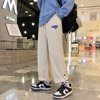 High-waist Lettering Corduroy Straight-cut Pants
