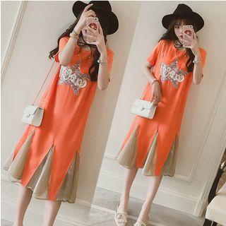 Short-sleeve Sequined Star Midi Godet Dress