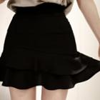 Ruffle-hem Zip-back Flared Skirt