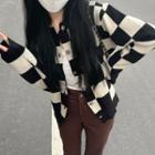 Checkerboard Cardigan / Boot-cut Jeans