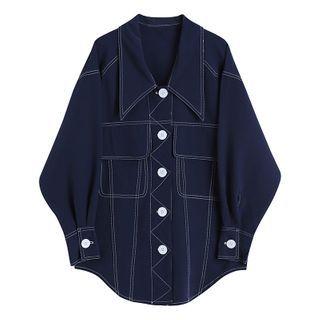 Contrast Stitching Shirt Blue - One Size