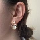 Heart Cat Eye Stone Rhinestone Dangle Earring 1 Pair - Gold - One Size