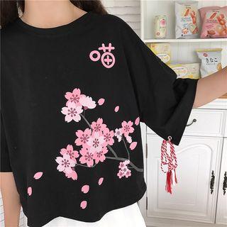 Flower Tasseled Elbow-sleeve T-shirt