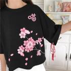 Flower Tasseled Elbow-sleeve T-shirt